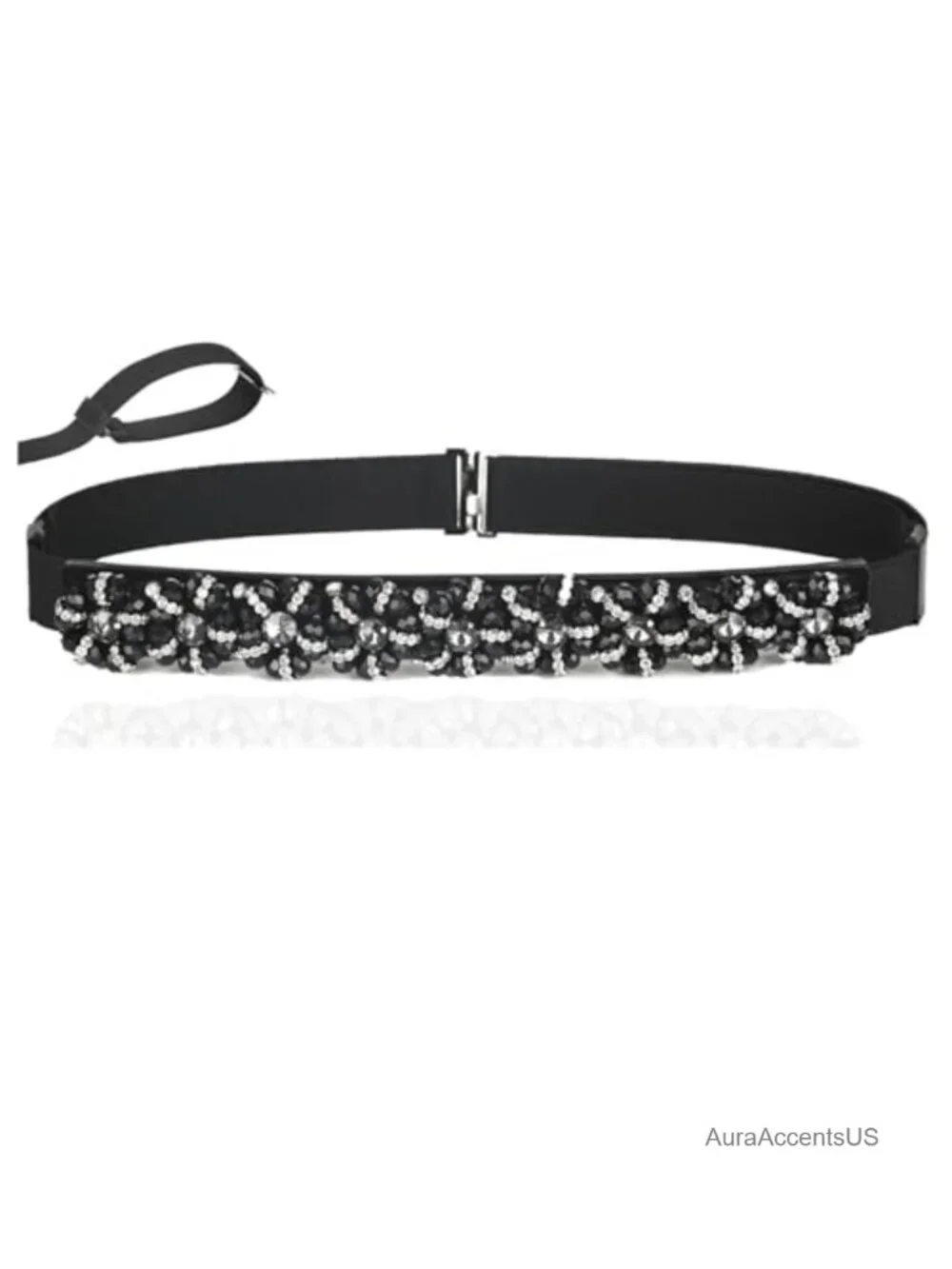 Beaded Rhinestone Stretchy Elastic Waist Belt for Dress
